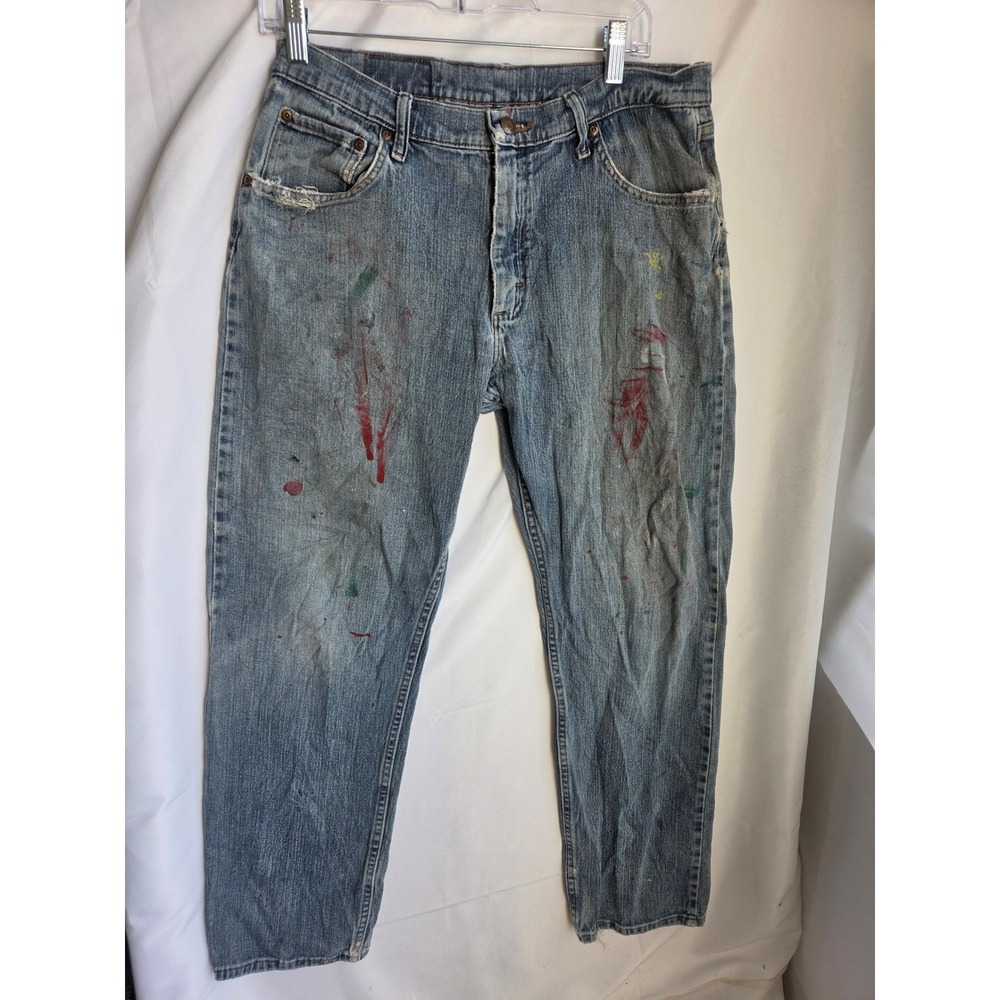 Wrangler Distressed Jeans Mens Blue Light Wash Regular Mid Straight FAIR